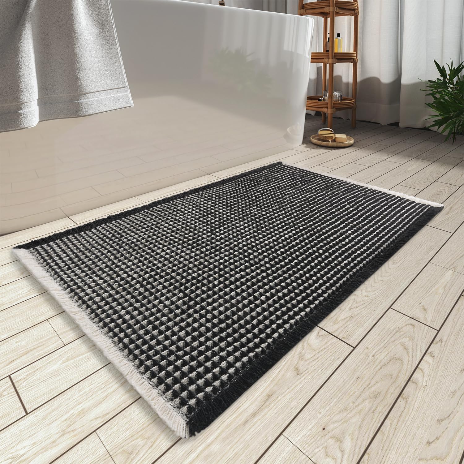Upgraded Waffle Bath Mat Ultra Absorbent Non Slip Bathroom Mat, 17" x 24"