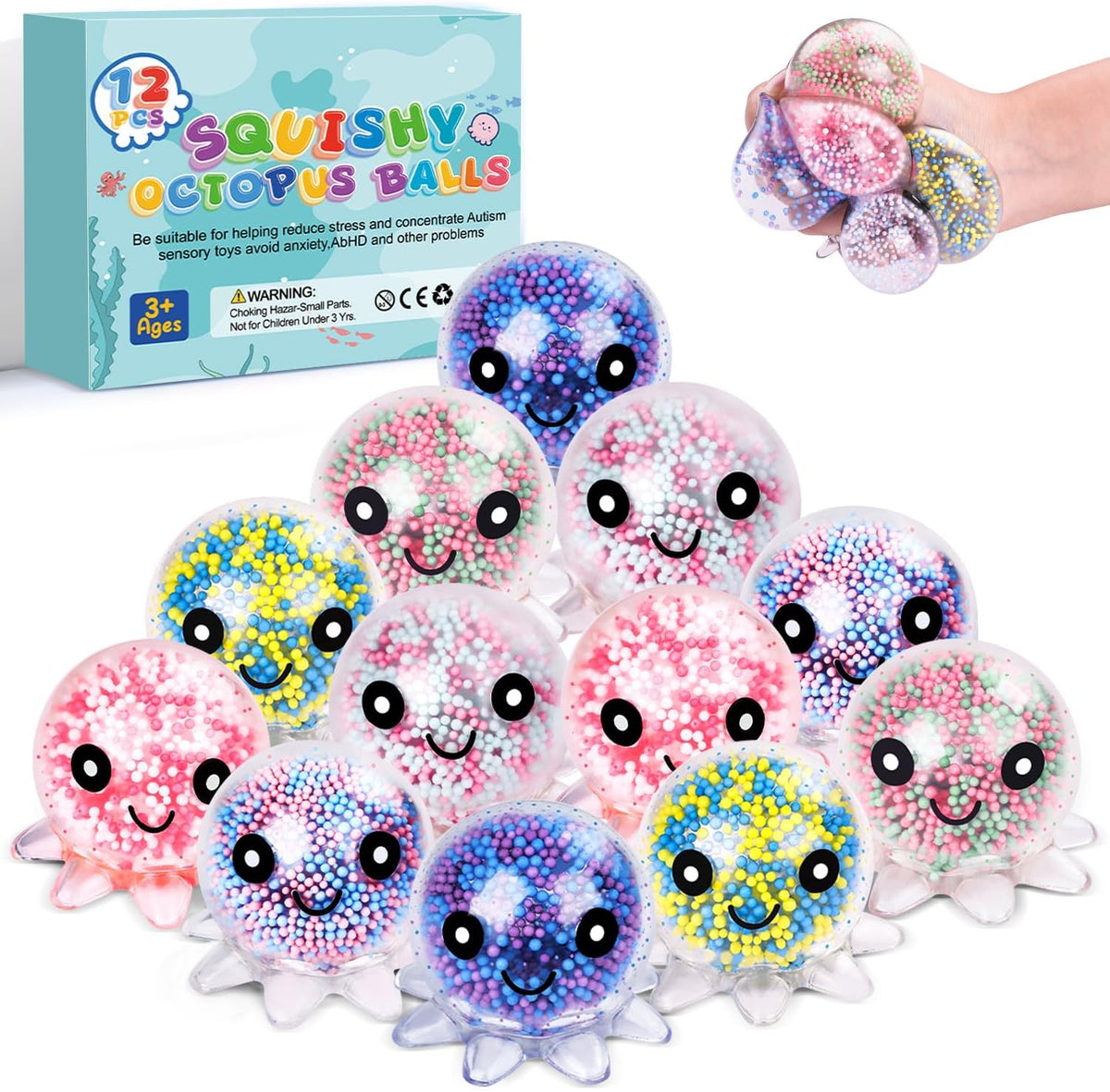 VESPRO 12 Pack Fidget Stress Balls for Adults, Cute Octopus Stress Ball