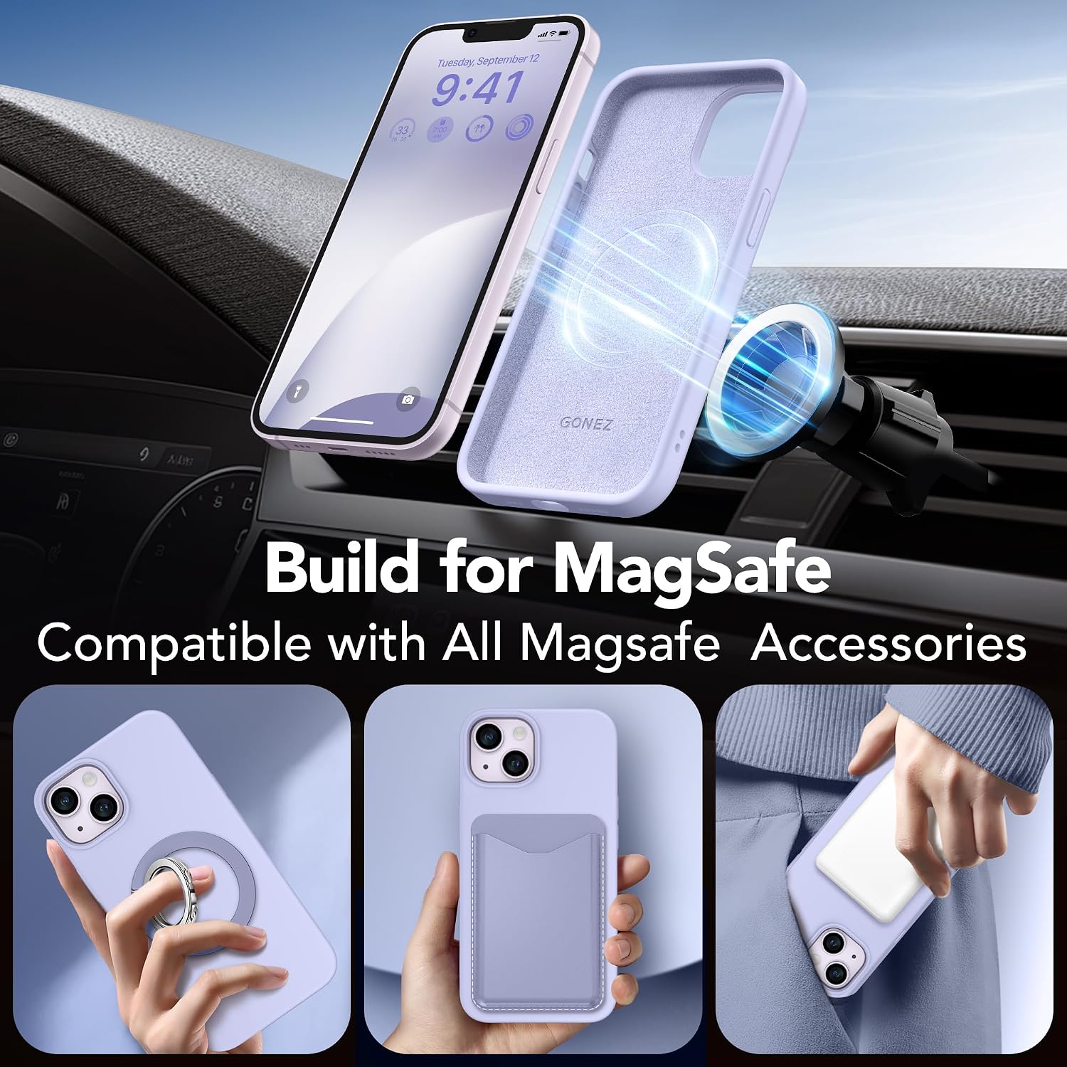 GONEZ Magnetic for iPhone 13/14 Case, Silicone Cover Lilac