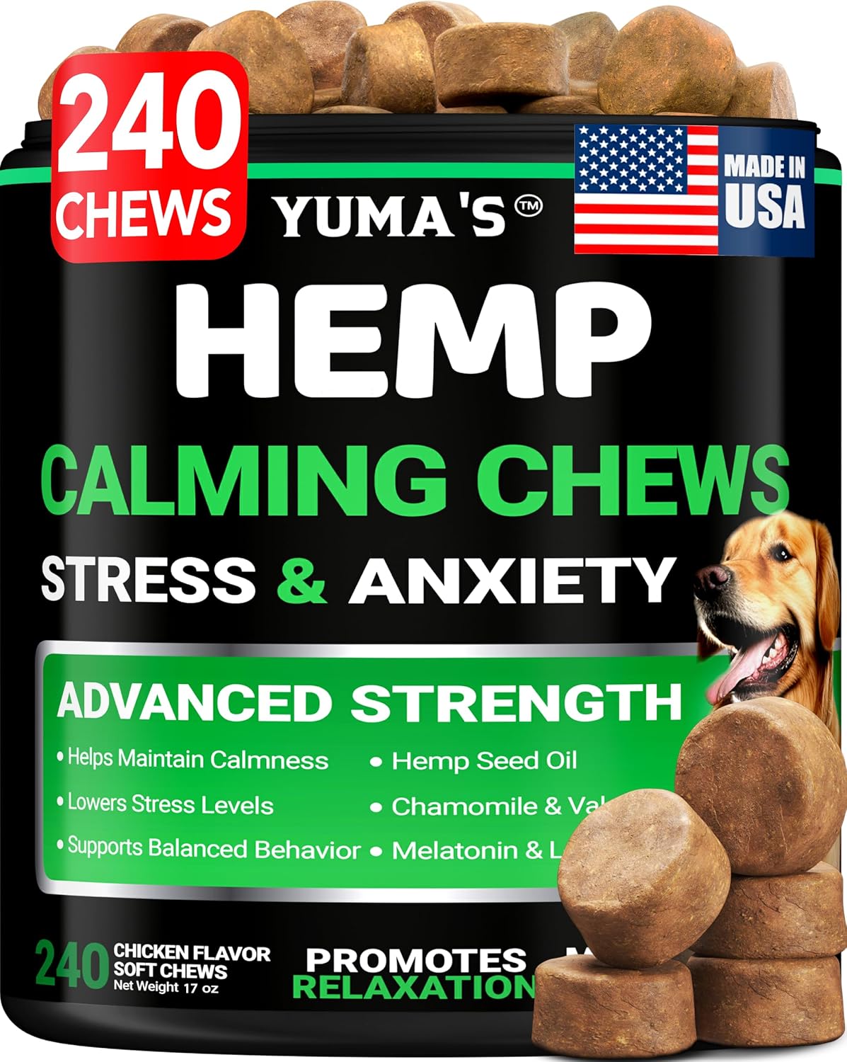 Hemp Calming Chews for Dogs - 240 Treats - Advanced Dog Calming Chews