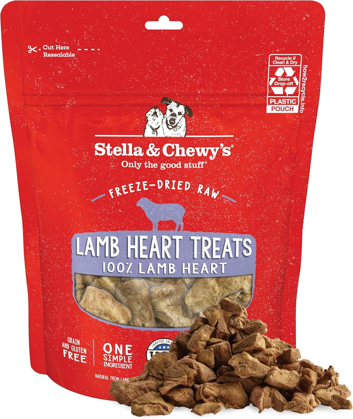 Stella & Chewy's Freeze-Dried Raw Lamb Heart Dog Treats - Single Ingredient, No Additives - Premium Training Treats - Perfect for Picky Eaters - 3oz Bag (Pack of 8)