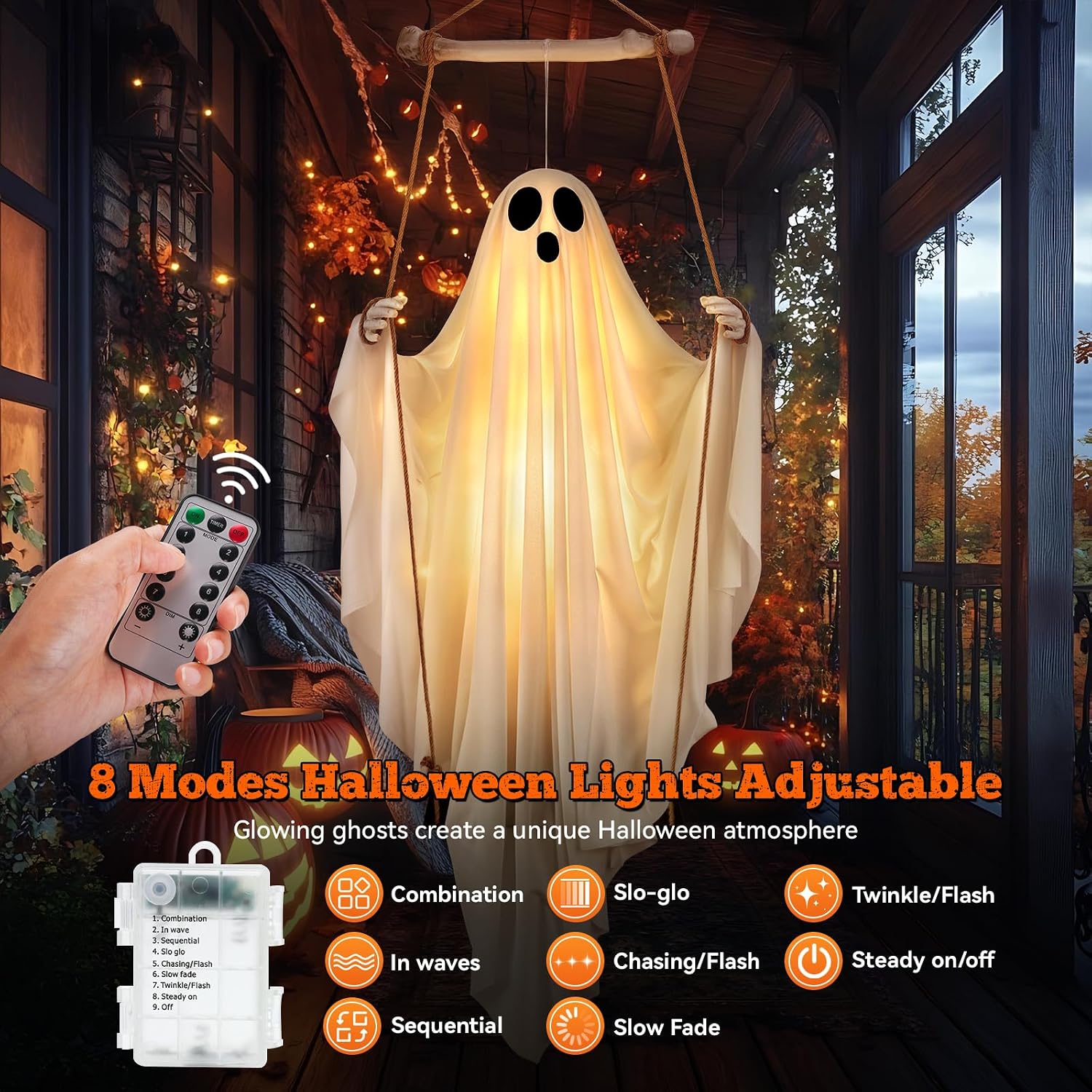 Halloween Decorations Outdoor - 5FT Hanging Swing Ghost with Remote Control