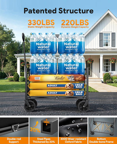 Collapsible Wagon Cart with Wheels, 220LBS for Grocery Shopping Camping