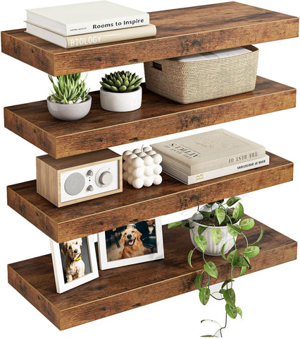 Fixwal Floating Shelves for Wall Decor (Rustic Brown, Set of 4, 15.7 Inch)