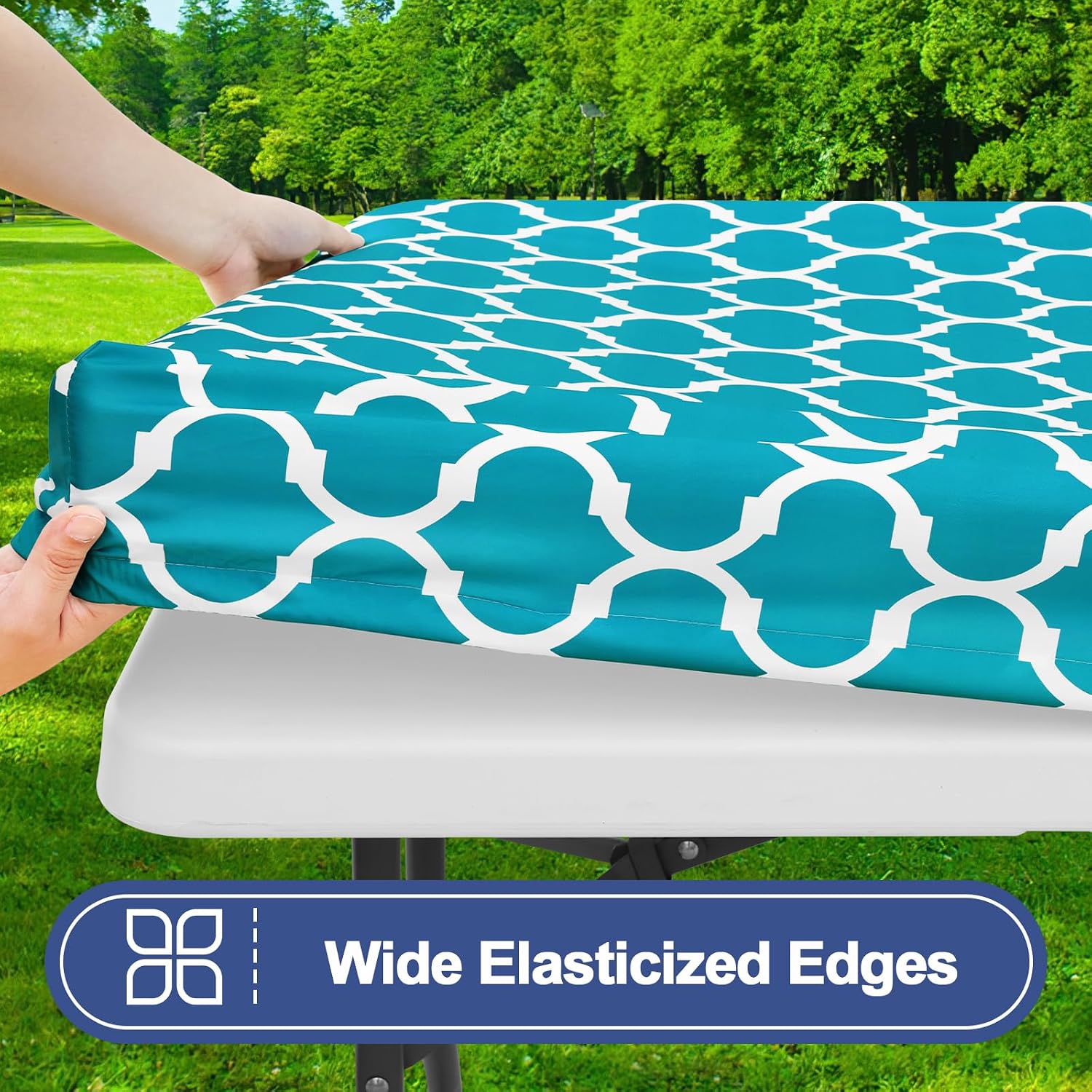 Smiry Picnic Table Cover with Bench Covers, Waterproof Elastic Fitted Tablecloth for 5 Foot Tables, Washable Polyester Tablecloths for Camping, Indoor & Outdoor (Teal, 30x60 Inch 3-pc Set)