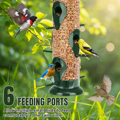 FEED GARDEN Bird Feeder for Outdoors Hanging, 13" 6 Ports, Clear Tube