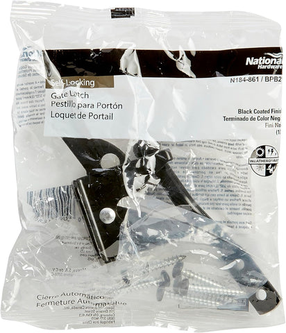 National Hardware Automatic Gate Latch, 4 in Strike, Steel, Black