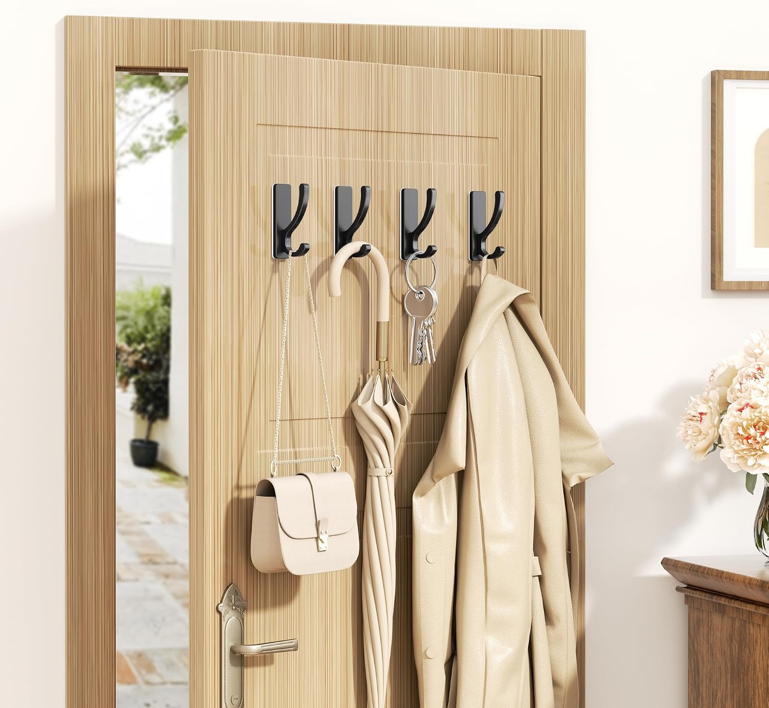 pickpiff Adhesive Wall Hooks for Coat/Towel, Hold 13LB, Black 4 Pack