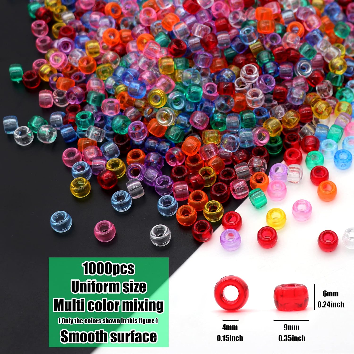 Transparent Clear Pony Beads for Friendship Bracelets for Jewelry Making 1000 Pcs Plastic Colourful Beads for 6x9mm for DIY Bracelet Necklace Party Decoration Supplies