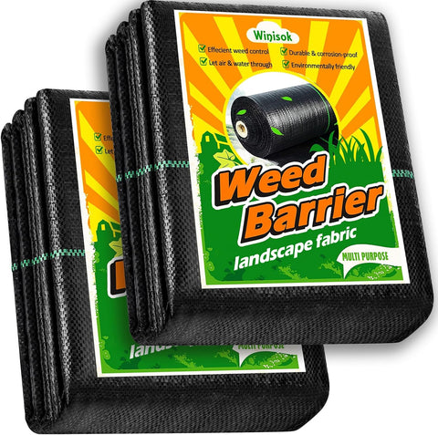Winisok 3FT x 100FT Weed Barrier Landscape Fabric, 3.2oz Weed Control Geotextile Garden Cloth, Heavy Duty Breathable Mulch Ground Cover Black Mat for Backyard Landscaping Farming (2 Pack 3FT x 50FT)