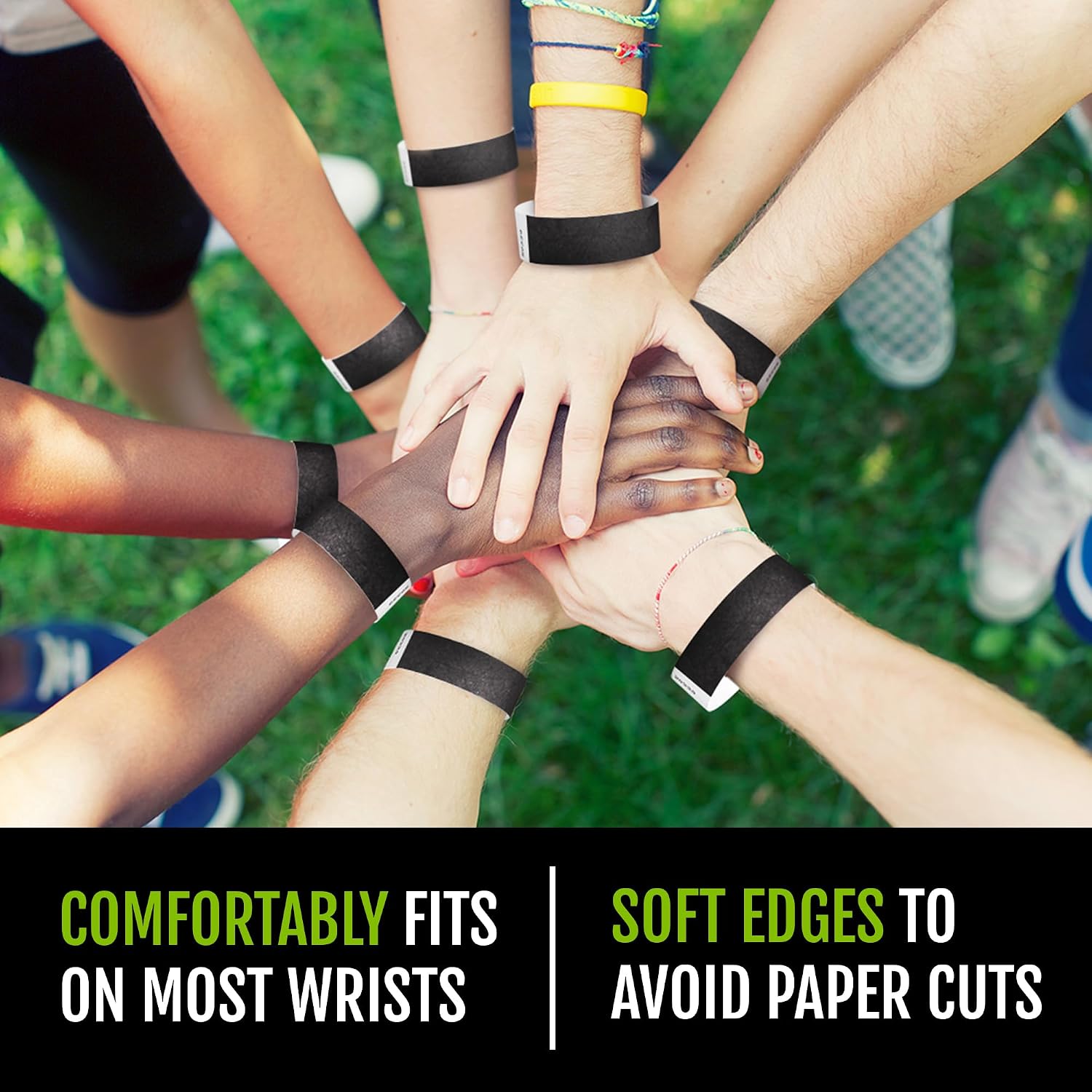 600 WristCo Black Tyvek Wristbands for Events - Tamper-Proof Design