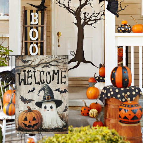 AVOIN colorlife Welcome Halloween for Outside Garden Flag 12x18 Inch