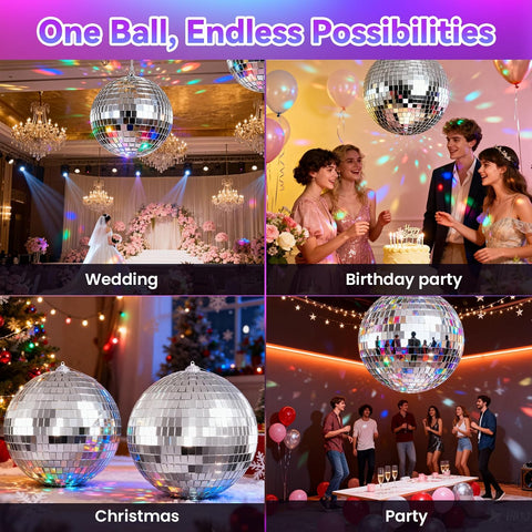 Youdepot Disco Ball 4 Inch 2-Pack, Silver Mirror Balls with Hanging Strings