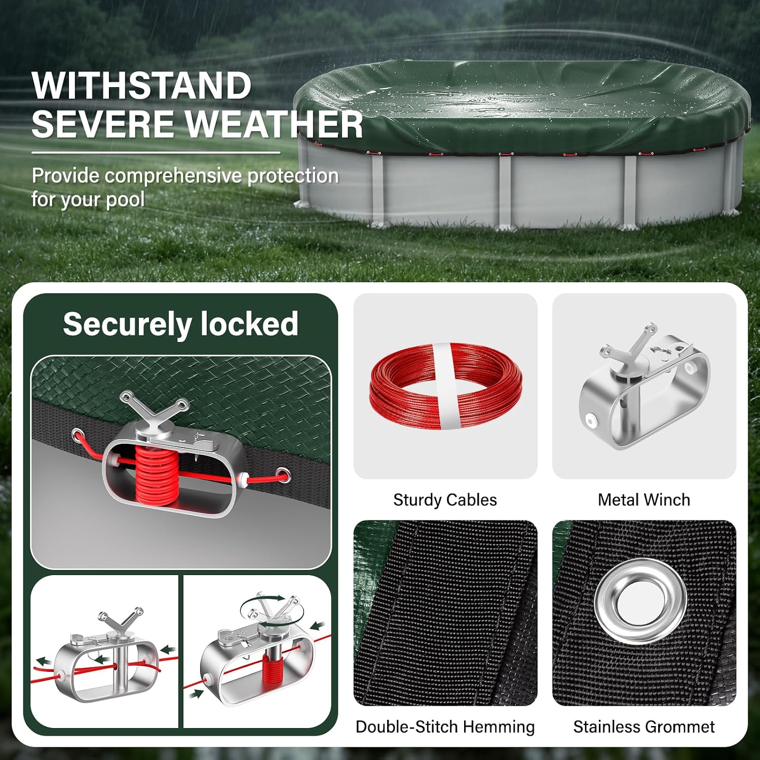 18 x 33 FT Oval Winter Pool Cover 500D Extra Thick Above Ground Pool Cover