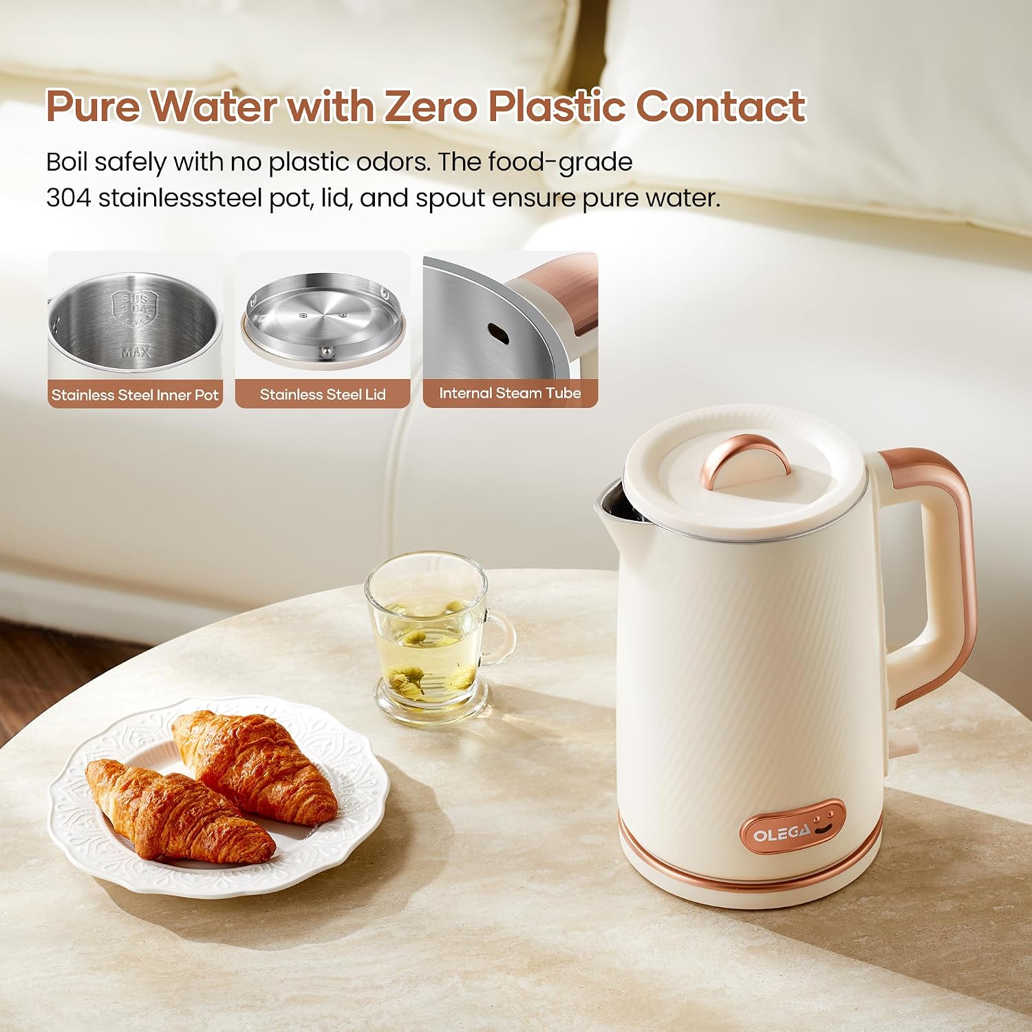 OLEGA Electric Tea Kettle: 1200W Fast Boil Electric Water Kettles 1.5L