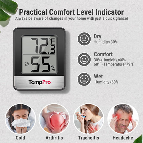 TempPro TP49 3 Pack Digital Hygrometer Indoor Thermometer