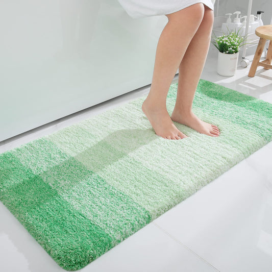 OLANLY Bathroom Rug Mat 44x24, Extra Soft and Absorbent Microfiber Bath Rugs, Non-Slip Plush Shaggy Bath Carpet Runner, Machine Wash Dry, Bath Mats for Bathroom Floor, Tub and Shower, Green