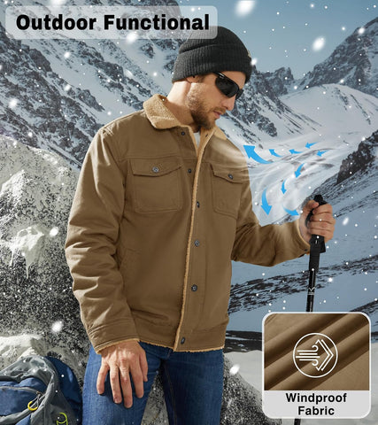 EKLENTSON Mens Winter Fleece Cotton Casual Work Cargo Jacket Pocket