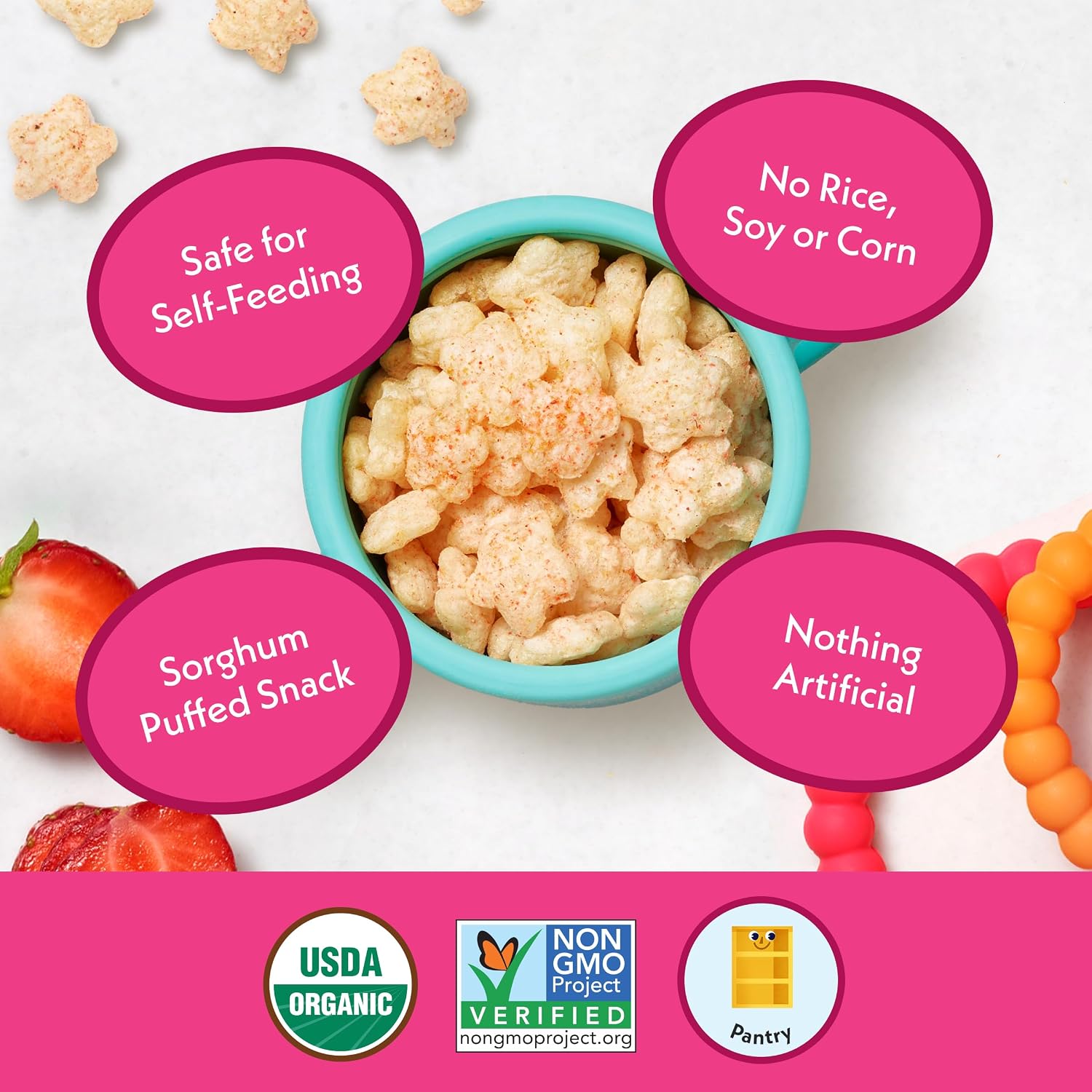 Once Upon a Farm Organic Baby Fruit & Veggie Puffs Strawberry, Coconut & Sweet Potato, 1.5oz