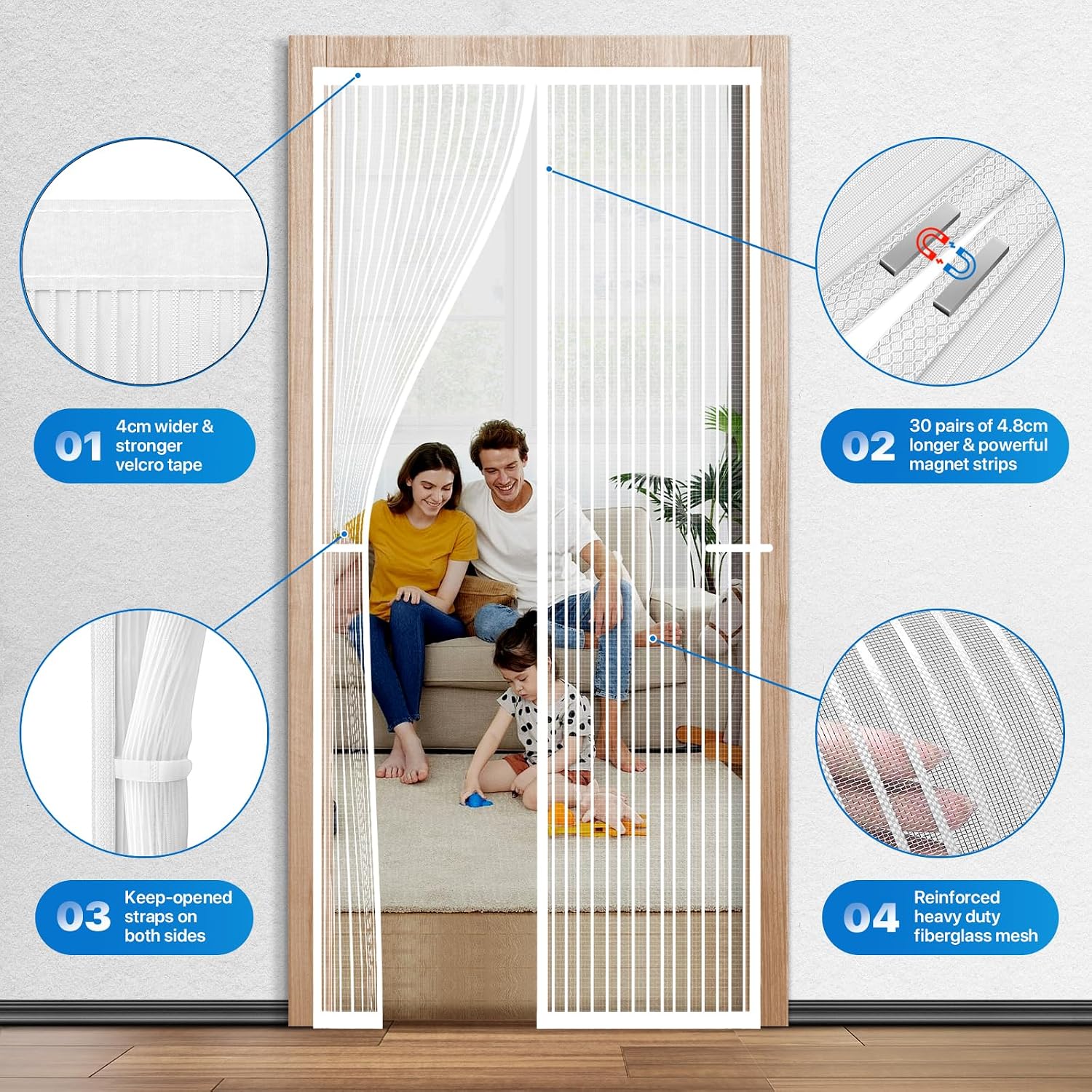 Heavy Duty Door Screen Magnetic Closure, LOVIGA Thickened Fiberglass Screen Door Mesh, Self Sealing, Tear Resistant, Easy Assemble, Fine Mesh Keep Bugs Out Fit Door Size 34 Inch X 80 Inch White