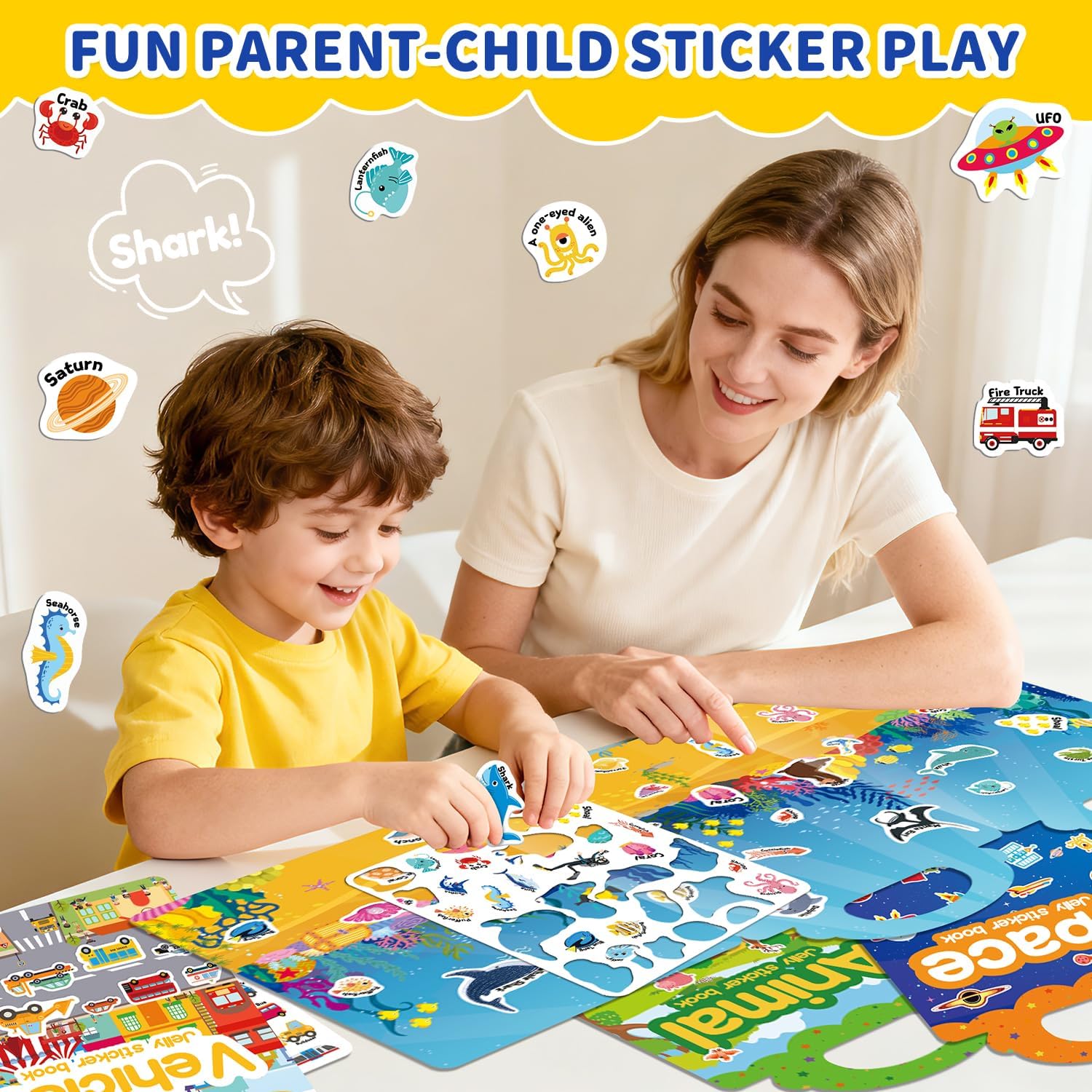 6 Sets Reusable Sticker Book for Toddlers 3-6, Jelly Stickers Book for Kids, Travel Sticker Activity Toys for Childs 3 4 5 6 Years Girls & Boys Best Gifts