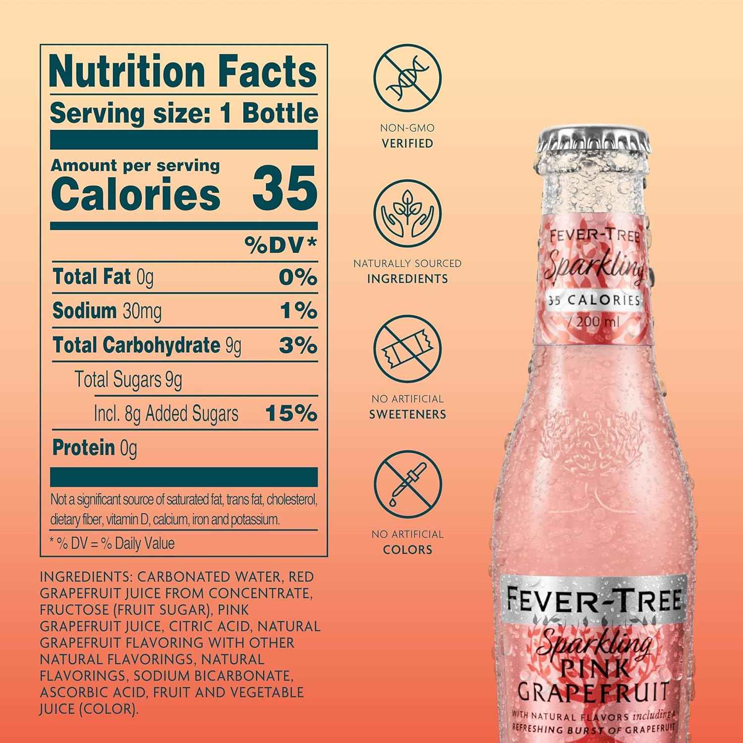 Fever-Tree Sparkling Pink Grapefruit – Premium Soda Mixer for Cocktails and Mocktails, 6.8 fl oz Bottles, Pack of 24 – Naturally Sourced, Non-GMO