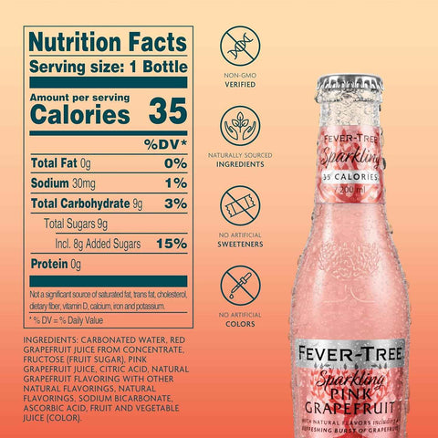 Fever-Tree Sparkling Pink Grapefruit – Premium Soda Mixer for Cocktails and Mocktails, 6.8 fl oz Bottles, Pack of 24 – Naturally Sourced, Non-GMO