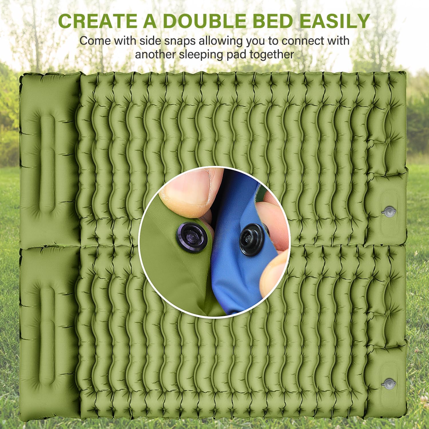 FUN PAC Camping Sleeping Pad, Ultralight Camping Mat with Pillow, Built-in Foot Pump Inflatable Sleeping Pads Compact for Camping Backpacking Hiking Traveling Tent,Single,Green