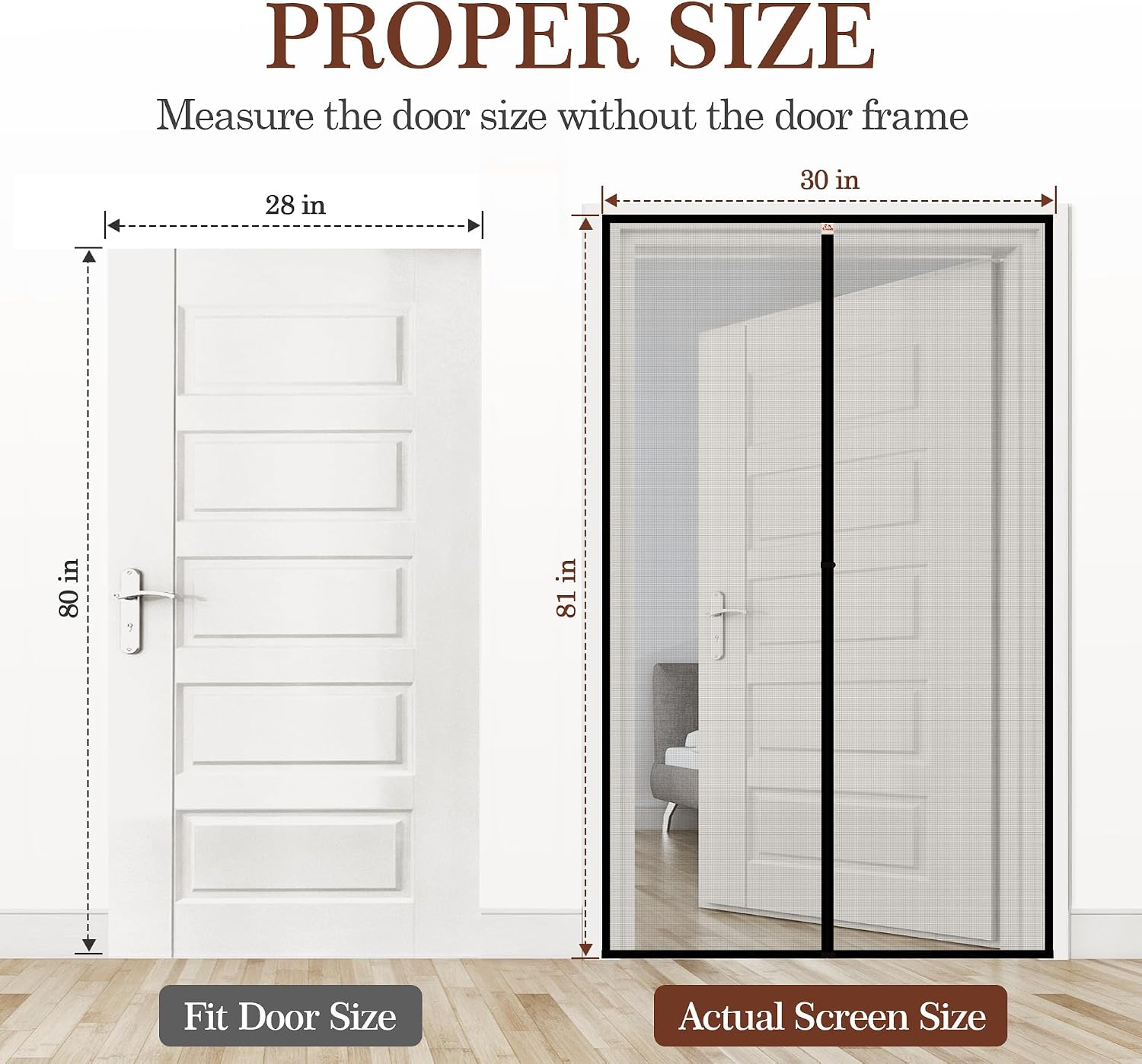 Yotache Narrow Magnetic Screen Door Fit Doors 28" x 80", Black