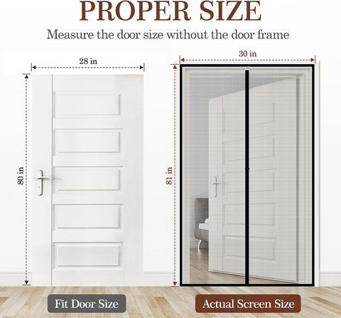 Yotache Narrow Magnetic Screen Door Fit Doors 28" x 80", Black