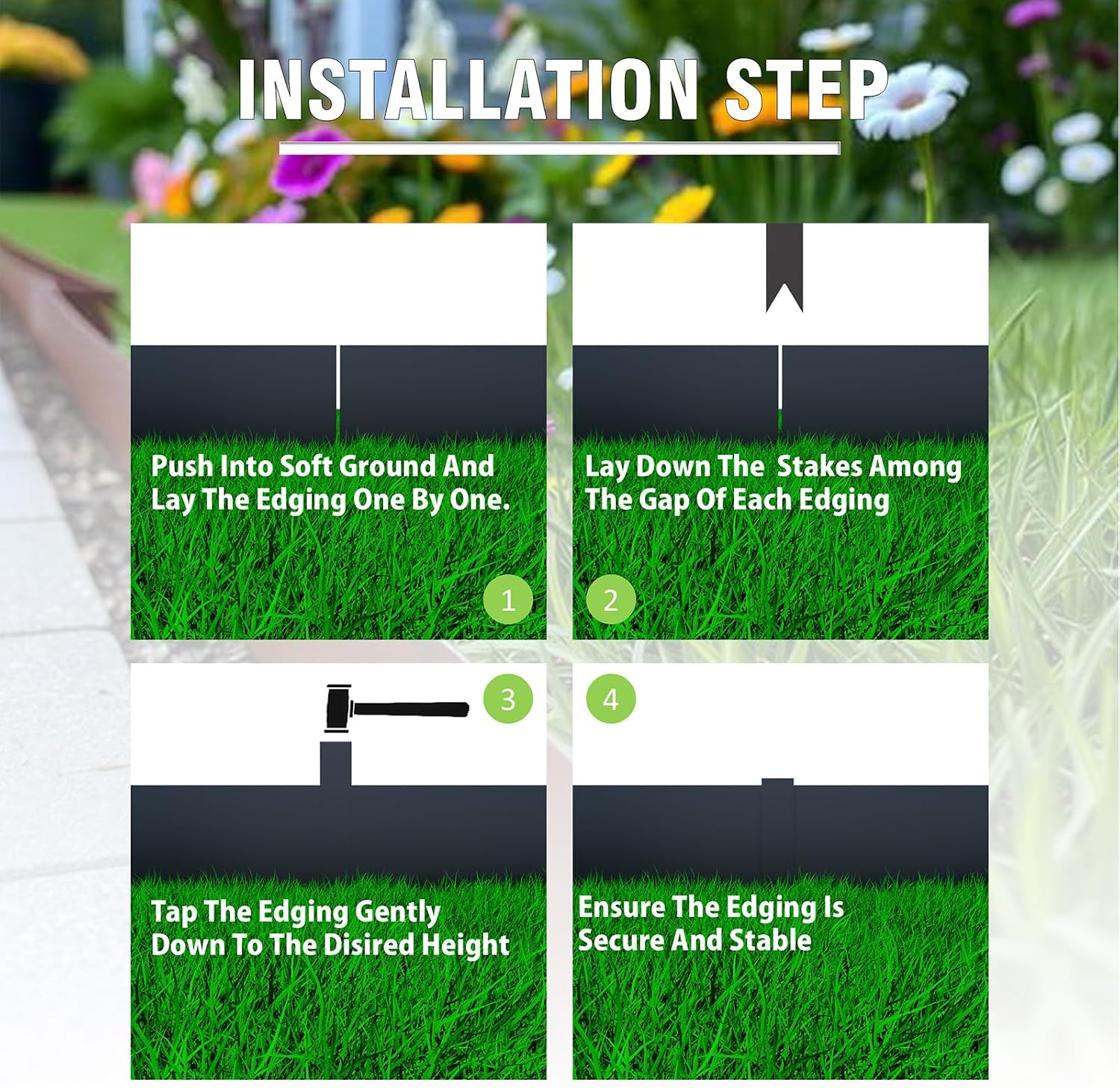 20ft. 6-Pack Galvanized Metal Edging for Landscaping - 40" L x 8" H Metal Landscape Edging with 6 Stakes, Hammer-in Steel Garden Border for Flower beds, Lawn & Yard (Black)