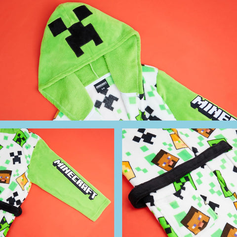 Get Trend Minecraft Robe for Boys Teens, Hooded Dressing Gown, Creeper Loungewear Cozy Robes, Gamer Gifts for Boys