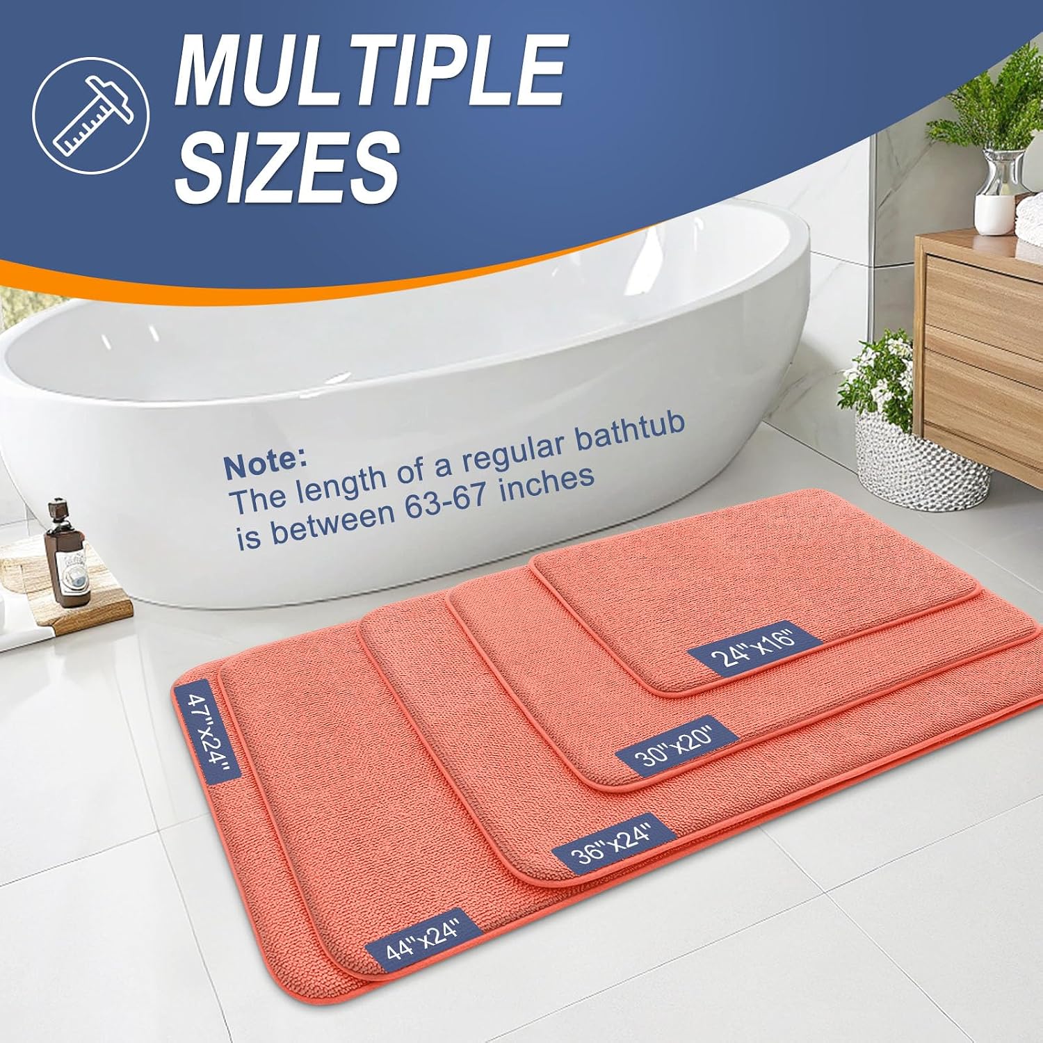 OLANLY Thick Memory Foam Bathroom Rugs 30x20, Absorbent Bath Mat, Coral