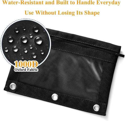 Binder Pencil Pouch for 3 Ring Binder, Clear Pencil Case Box Bag with Zipper, Aesthetic Pen Organizer for School Supplies, Back to School for Girls Boys Kids, 1 Pack, Black