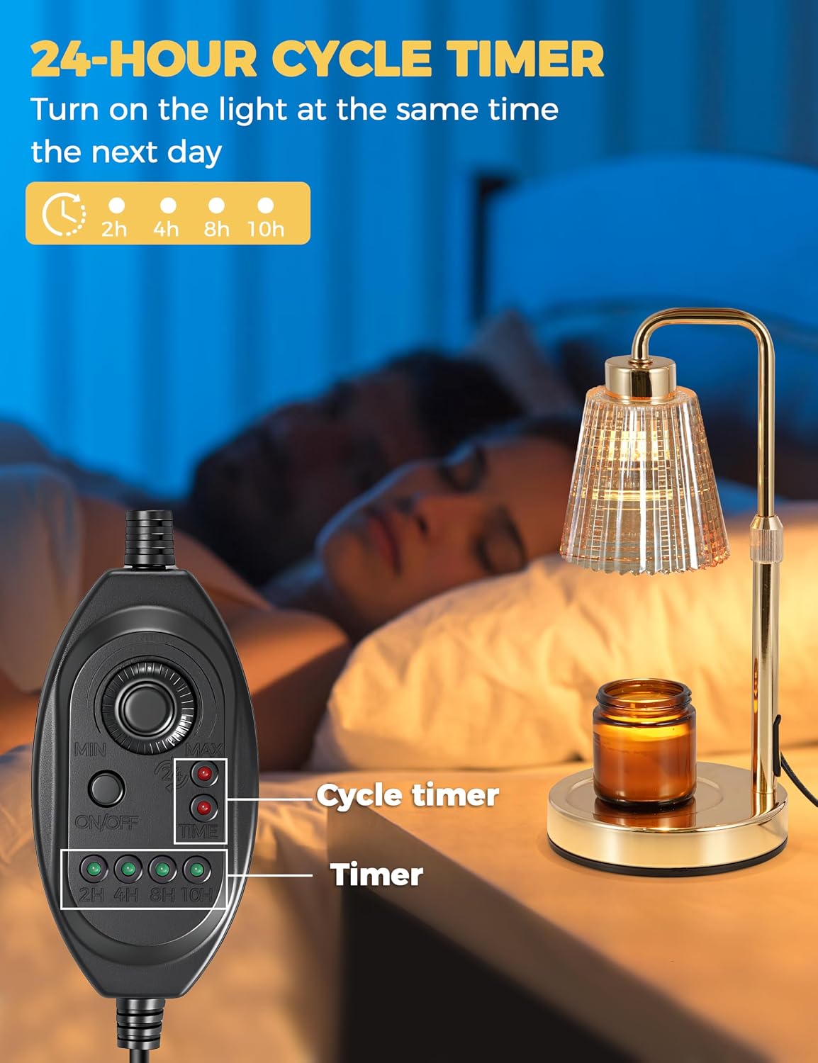 Gold Candle Warmer Lamp with 24h Cycle Timer, Dimmable Wax Melt Warmer