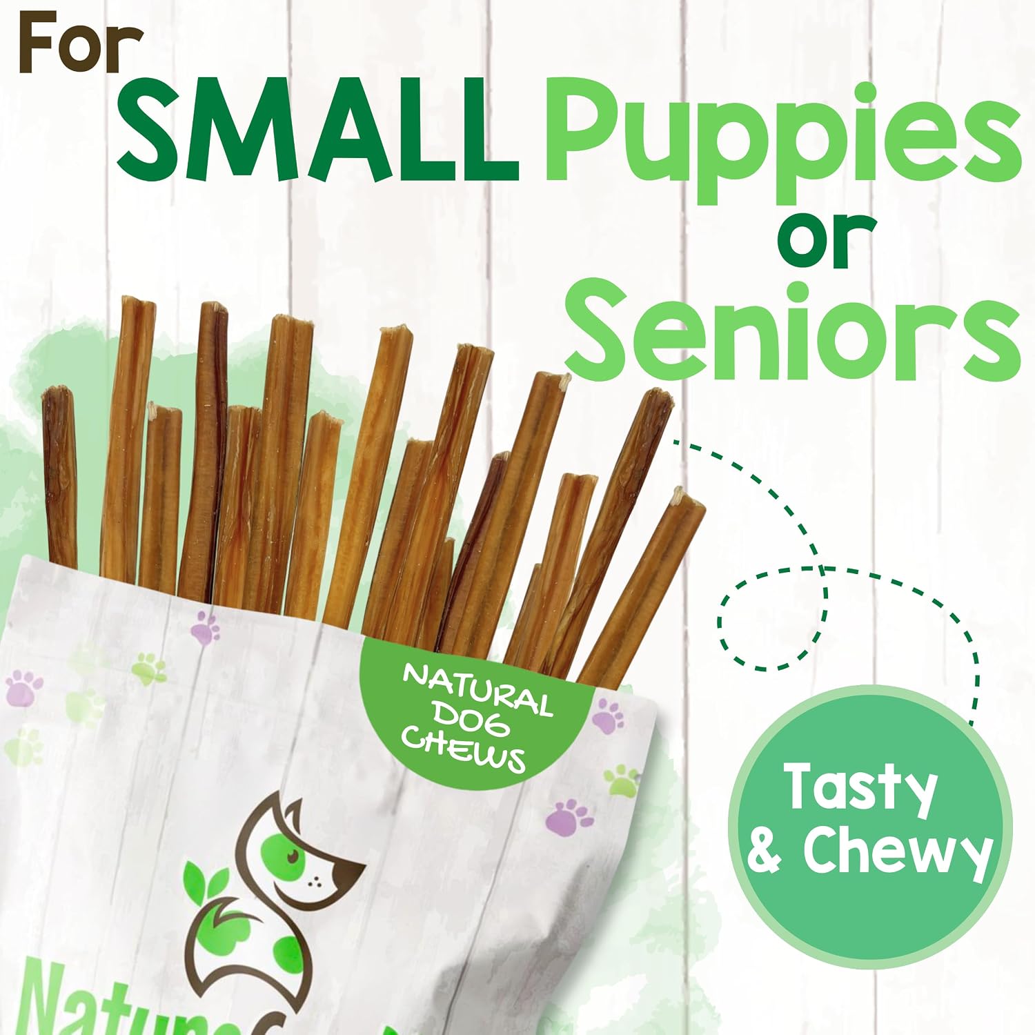 Nature Gnaws Large Bully Sticks 6" Rawhide Free Dog Chews, 3 Count