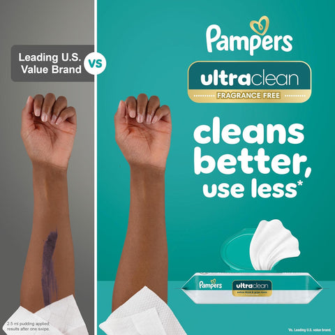 Pampers Ultraclean Baby Wipes, Unscented, Fragrance Free, Water Based, Hypoallergenic, Extra Thick & Grips Mess, 100% Plant Based, 624 Wipes Total (8X Flip-Top Packs)