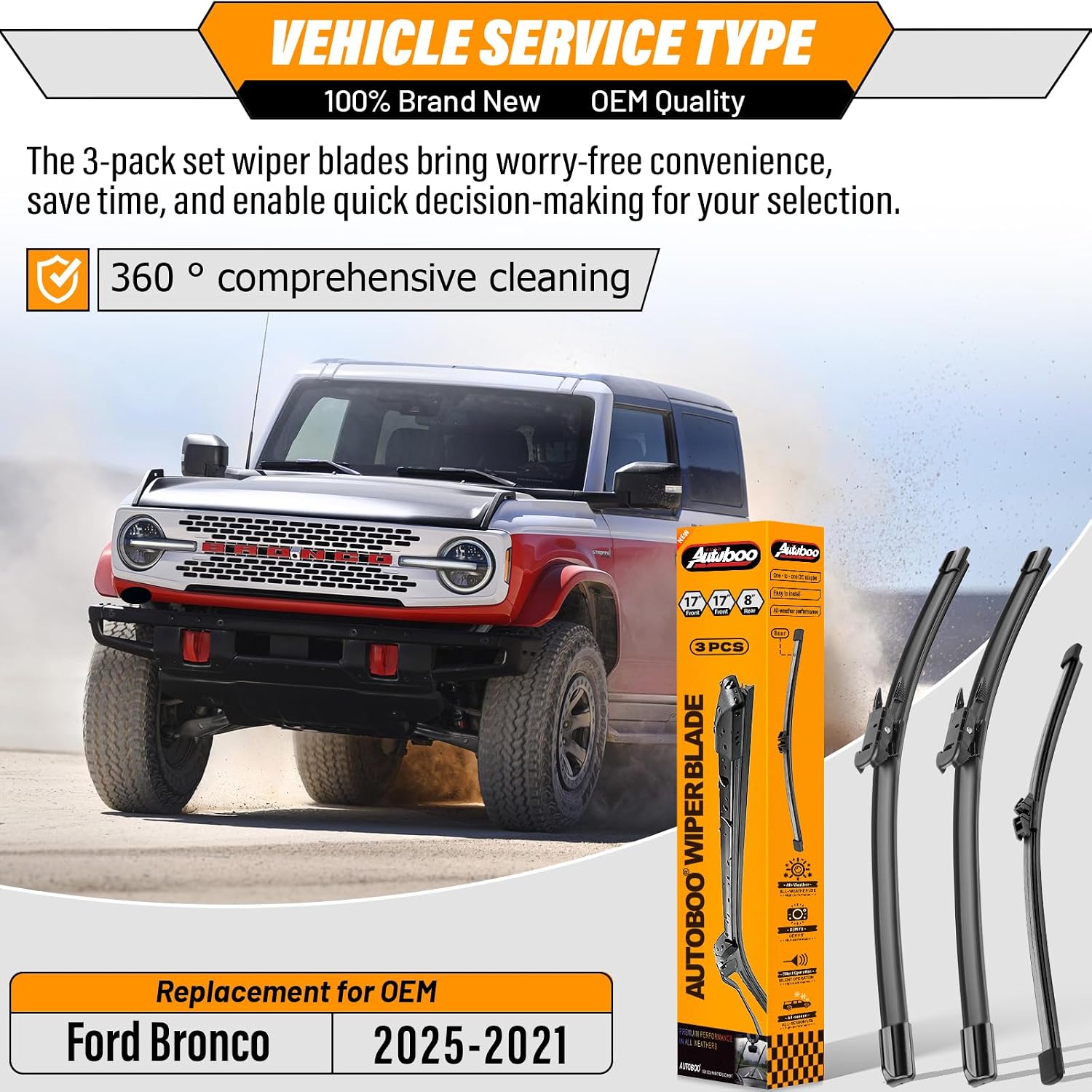 AUTOBOO Windshield Wiper Blade Replacement for Ford Bronco 2021-2025
