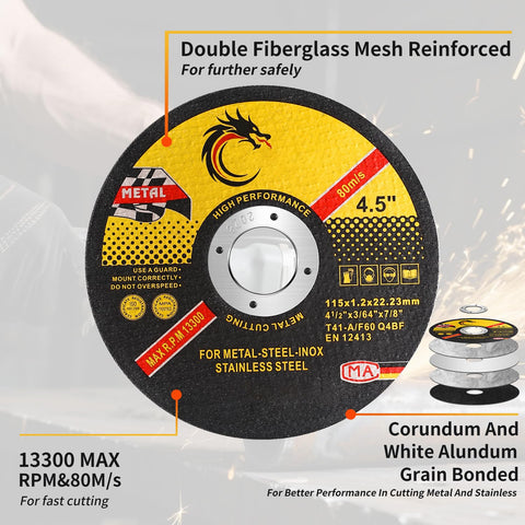 30 Pack 4 1/2 Cut Off Wheel Angle Grinder Cutting Disc for Metal & Stainless Steel, Max 13,300 RPM, 0.045" Thin Grinding Wheel