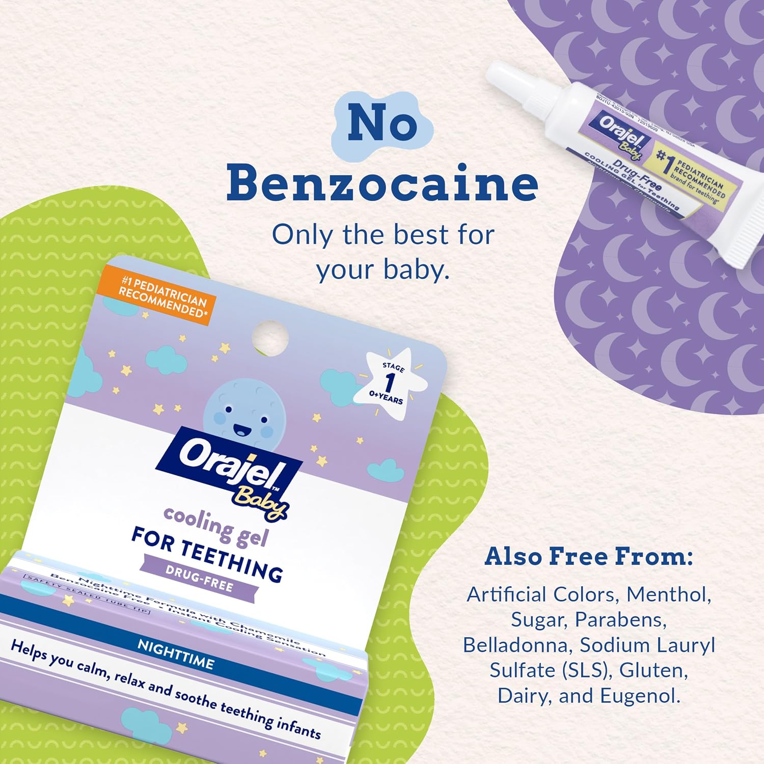 Orajel Baby Nighttime Cooling Gel for Teething, Drug-Free, 0.18 Oz