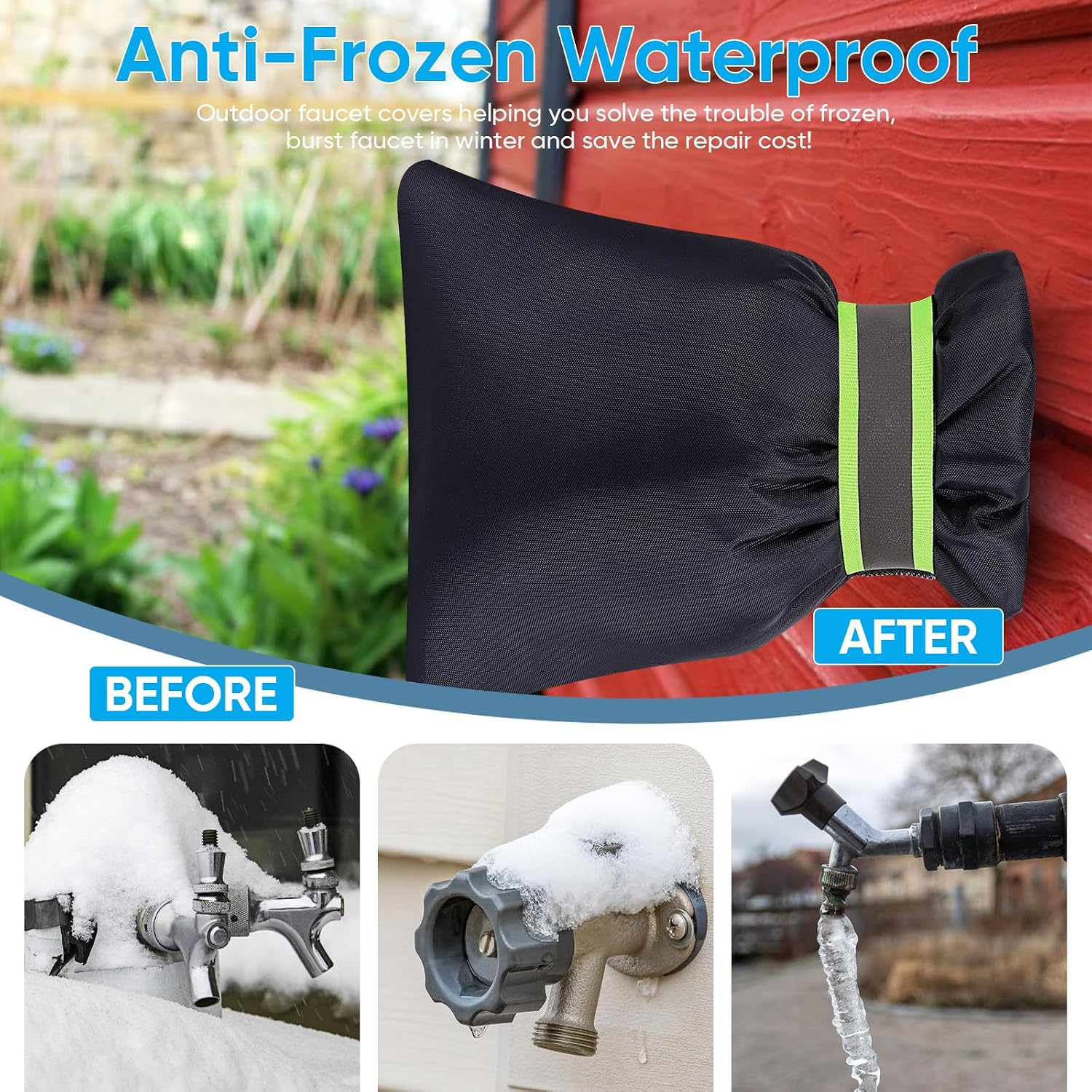 Outdoor Faucet Covers for Winter,10 Pack Pro 6.7" W x 8.3" H Outdoor Hose Bib Cover for Winter Freeze Protection Outside Spigot Covers Winter insulated Reusable Waterproof backflow Cover,Black