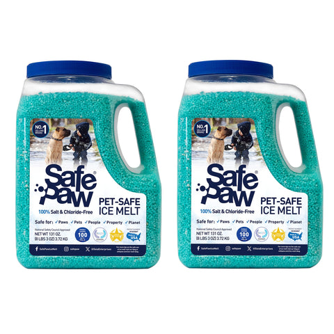 Safe Paw Pet Safe Ice Melt, 100% Salt and Chloride Free with Traction Agent, Non-Toxic, Fast Acting, Lasts 3X Longer – 8 Lbs, 2 Pack