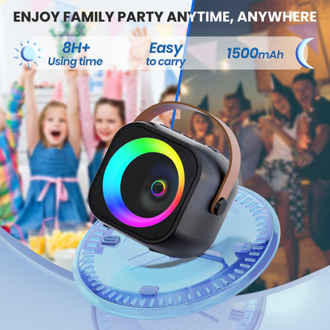 Mini Karaoke Machine, Portable Bluetooth Karaoke Speaker with 2 Wireless Microphones and Party Lights for Kids and Adults, Birthday Gifts for Girls Boys Family Home Party