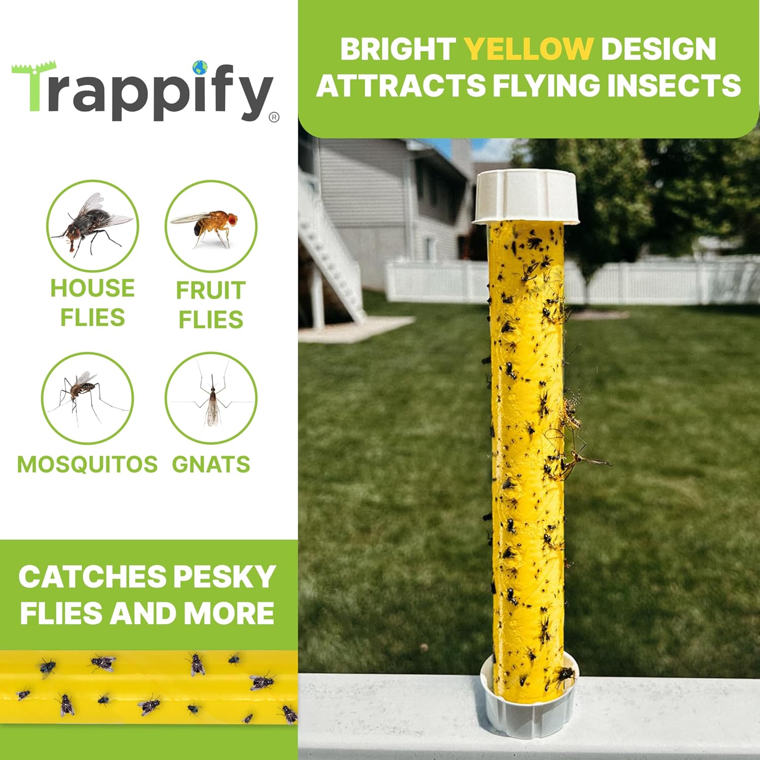 Trappify Hanging Fly Trap & Fruit Fly Traps for Indoors, Yellow, 4 Pack