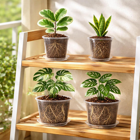 Bluepro Clear Nursery Pots with Saucers, 5/6/8/10 Inch, 12-Pack