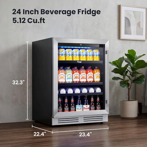 Yeego 24 inch Beverage refrigerator, 180 Cans Drink Cooler Left-Hinged