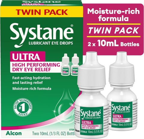 Systane UlTRA Lubricant Dry Eye Drops, 0.33 Fl Oz, 2 Pack