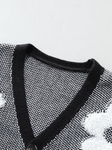 SHENHE Men's Skeleton Pattern Cardigan Long Sleeve Unisex Knitted Sweaters