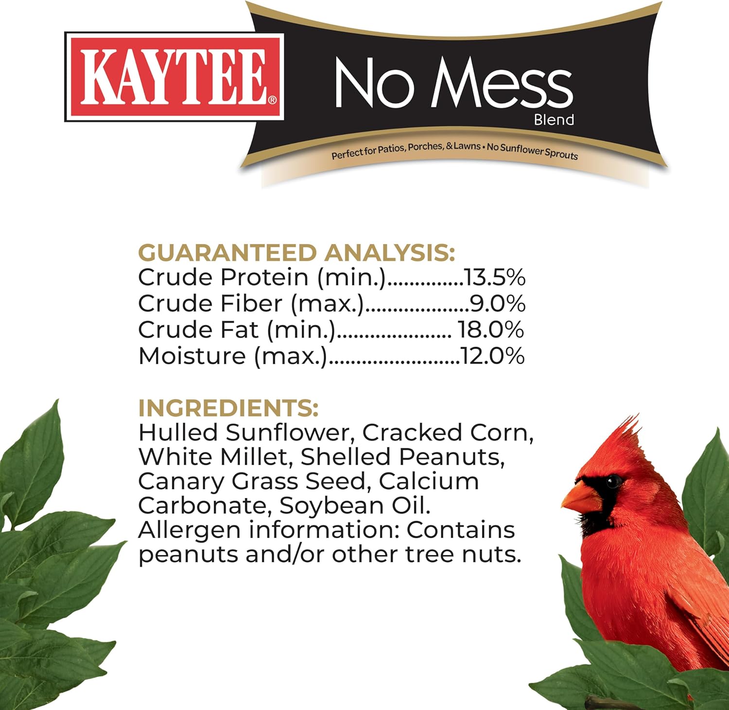 Kaytee Wild Bird No Mess Food Seed Blend for Cardinals, 5 Pound