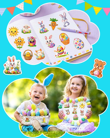 JCFIRE 100 PCS Easter Stickers for Kids, Waterproof Vinyl Cute Bunny & Egg Decals, Ultimate Easter Basket Stuffers for Toddlers, Teens, Boys & Girls, Egg Fillers, Party Favors, Crafts & Decorations